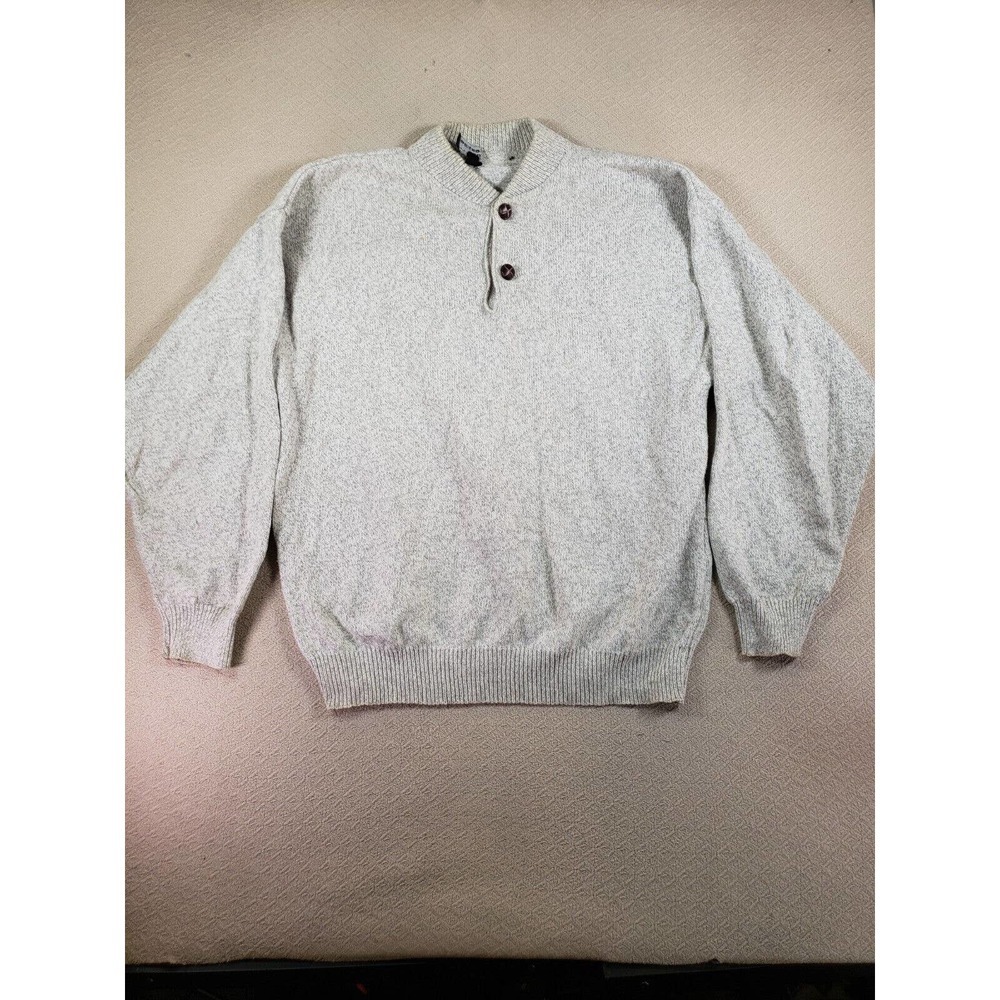 VTG‎ Prestige Lines Sweater Mens Large Gray Knit Long Sleeve Henley Casual Wear